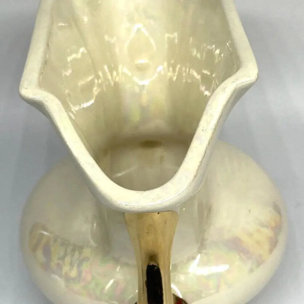 Iridescent Ivory Double Handled‎ Vase 22K Gold Handles Pearl China Co Vintage